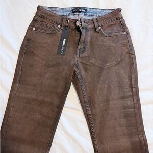 Fashion Nova Coated Skinny Jeans in Brown